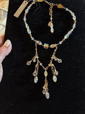 Tres Jolie Accessories Gold-Tone Iridescent Crystal Fringe Necklace